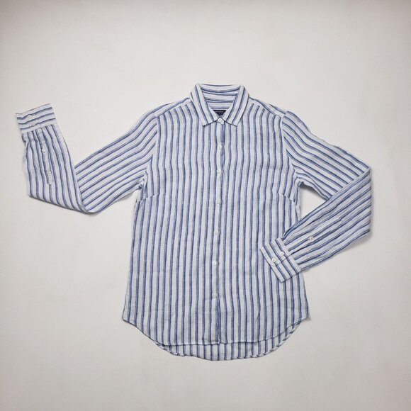 Untuckit Women Button-Up Linen Shirt Wehlen Blue White Stripe NWT/NWOT Pick Size - Picture 9 of 12